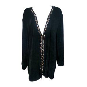 Vikki Vi Cardigan Womens Plus Size 3X Solid All Black Slinky Beaded Long Sleeve